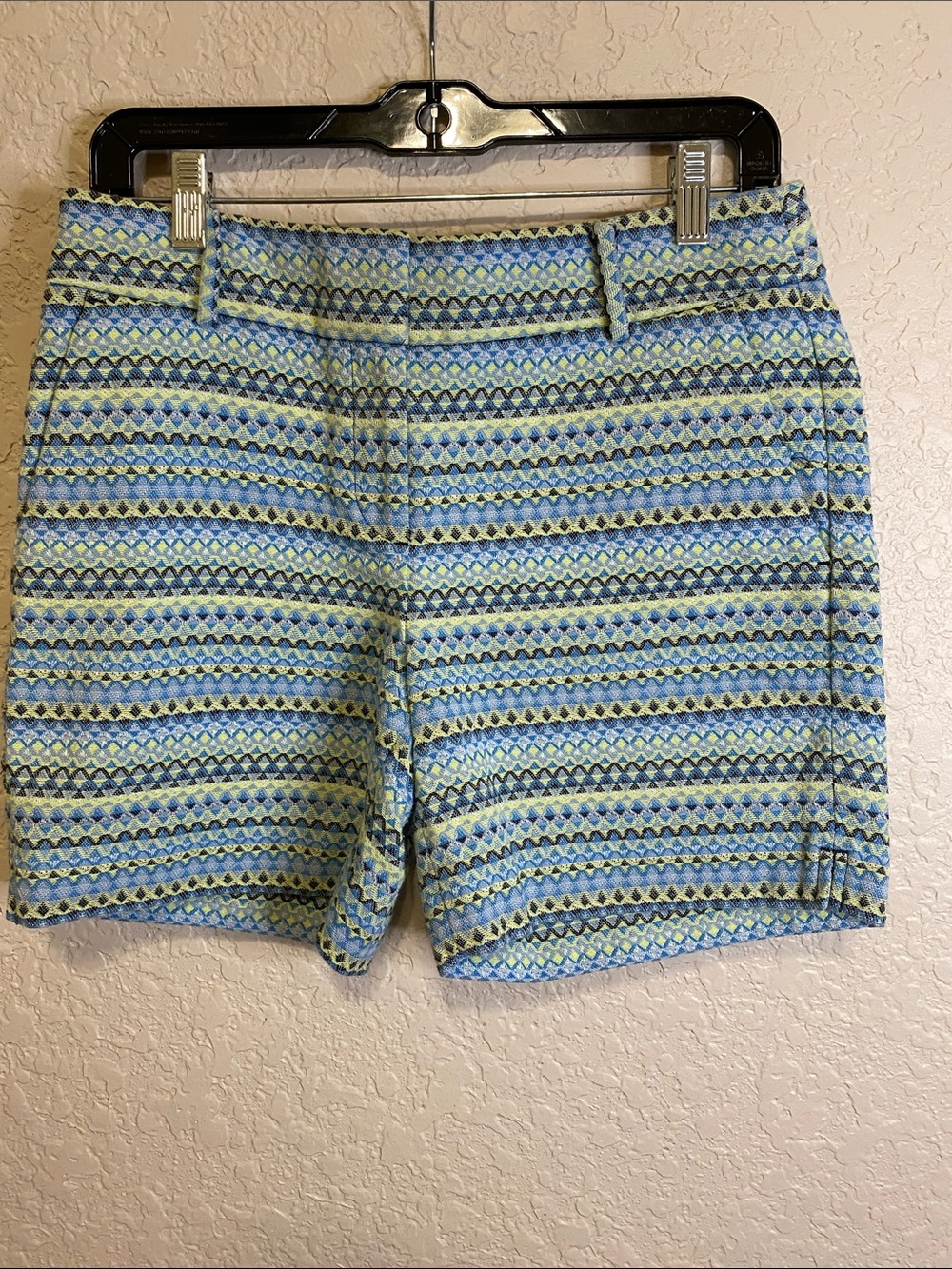 LOFT Blue and Green Patterned Flat-Front Riviera Shorts size 4